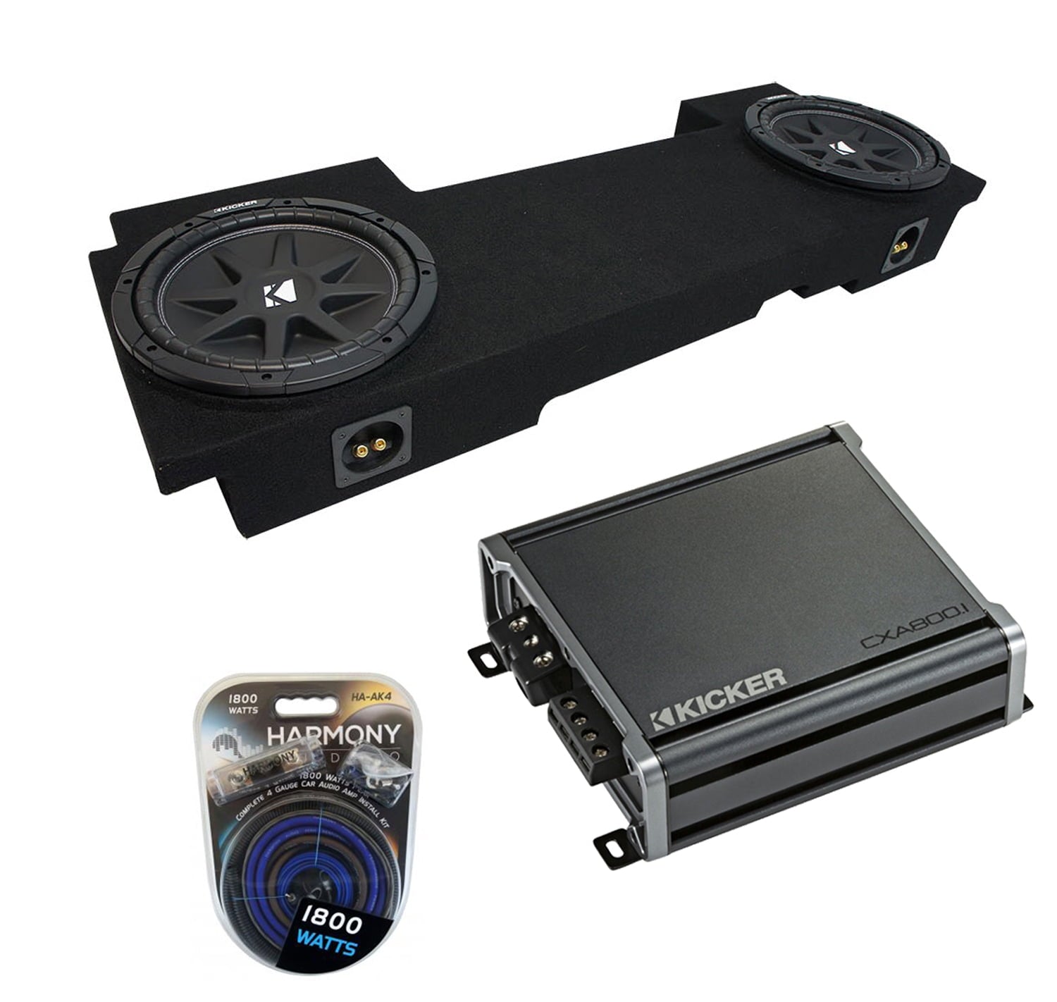 01-06 Chevy Silverado HD Crew Truck Kicker Comp C10 Dual 10Sub Box CXA8001 Amp