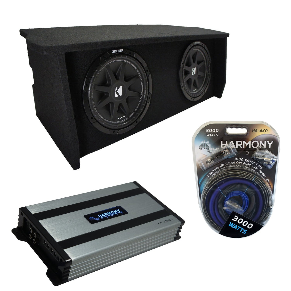 07-18 Jeep Wrangler 2 Door Dual 12Enclosure Kicker 43C124 Sub Box & HA-A800.1