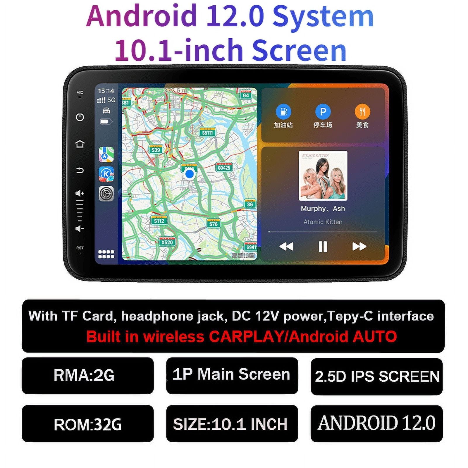 10.1''Car Headrest Monitor Tablet Screens Wireless CarPlay Android 12 2+32G Auto Rear Seat Video TV Player FM Bluetooth HD Touch