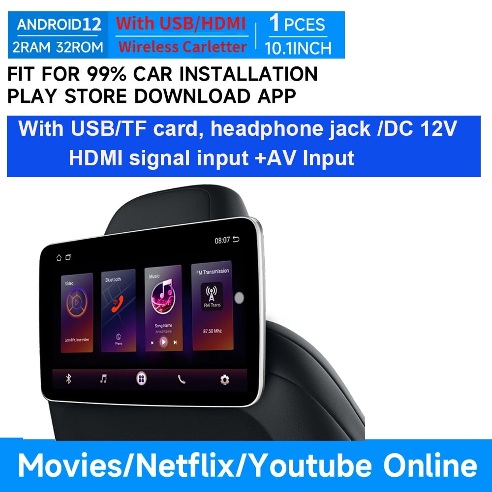 10.1 inch Headrest Monitor Monitor IPS Android 12.0 2G+32G With USB/HDMI/AV Touch Screen For Car Rear Seat Player Online Video