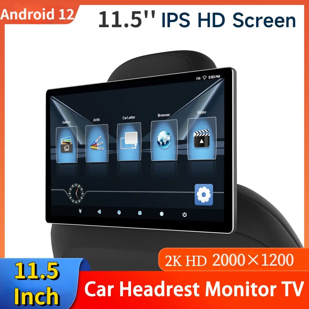 11.5'' Android 12 2+32G Car Headrest Monitor Screen IPS Tablet Touch Screen For Car Rear Seat Video Music TV Player HDMI Input