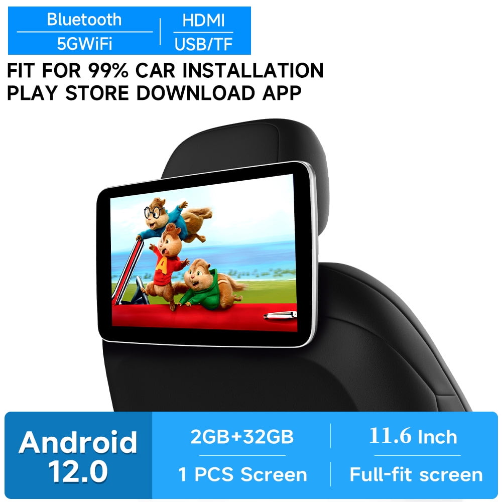 11.6''Android12 2G+32G Car Headrest Monitor IPS USB HDMI TV Panel With RCA AV Wifi Mirroring Car Rear Seat Screen Video Player