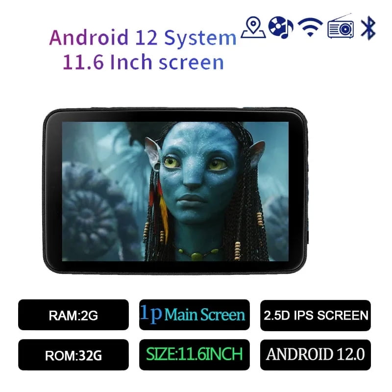 11.6 INCH Android12 2G+32G Car Headrest Monitor IPS USB HDMI TV Screen With RCA AV Wifi Mirroring Car Rear Seat Screen Video Player