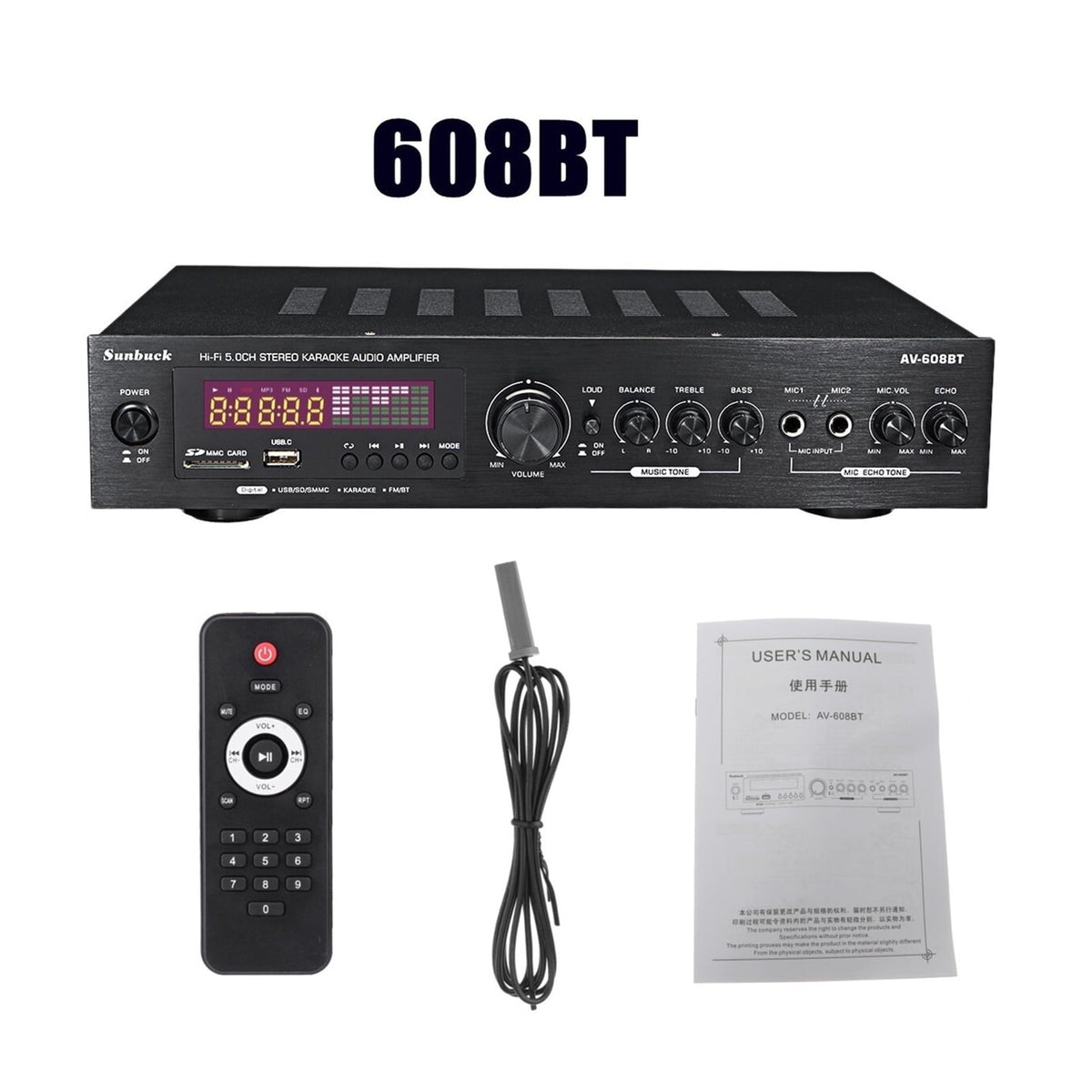 1200W Bluetooth Amplifier 2CH HIFI Audio Stereo Power AMP USB FM Radio Car Home Theater With Remote Control