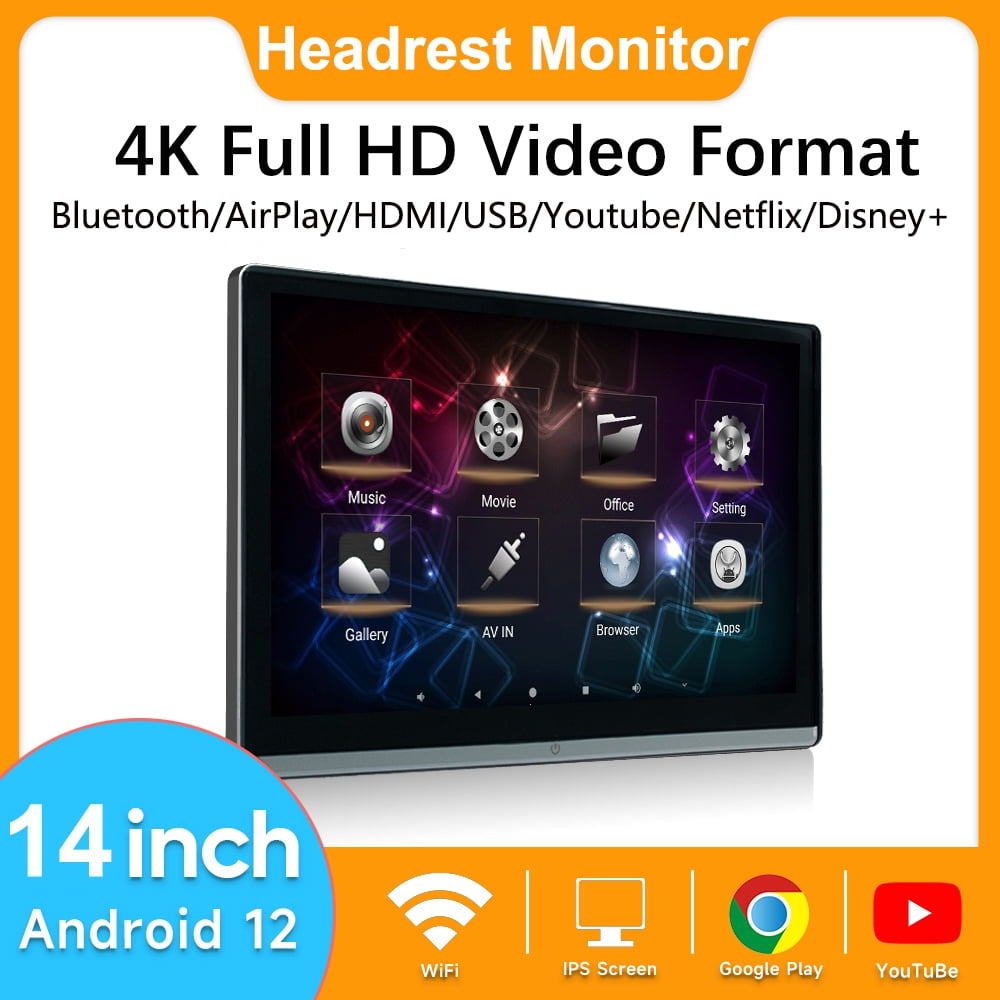 14Car Headrest Monitor Panel IPS Android12 Touch Screen For Car Rear Seat Player 4G+64G Dual HDMI AirPlay