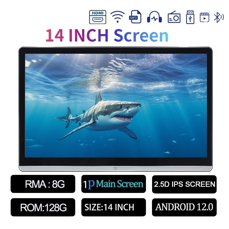 14 INCH Car Headrest Monitor Panel IPS Android 12 8G+128G Touch Screen For Car Rear Seat Player Dual HDMI Music