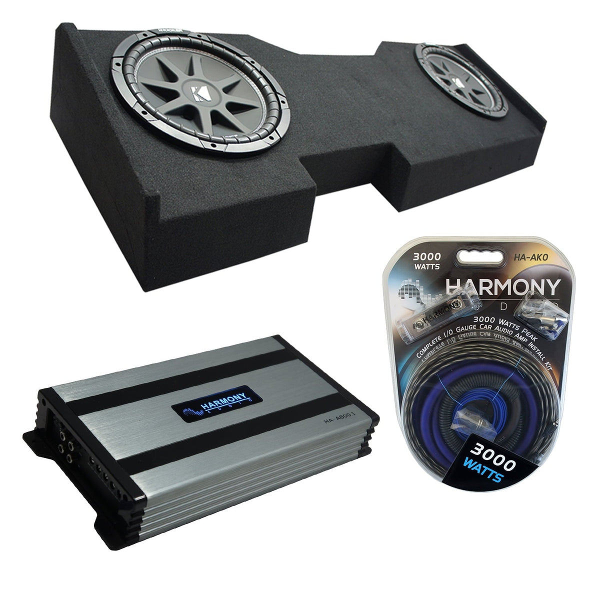 14-UP Chevy Silverado Crew Cab Kicker Comp C10 Dual 10Sub Box HA-A800.1 Amp