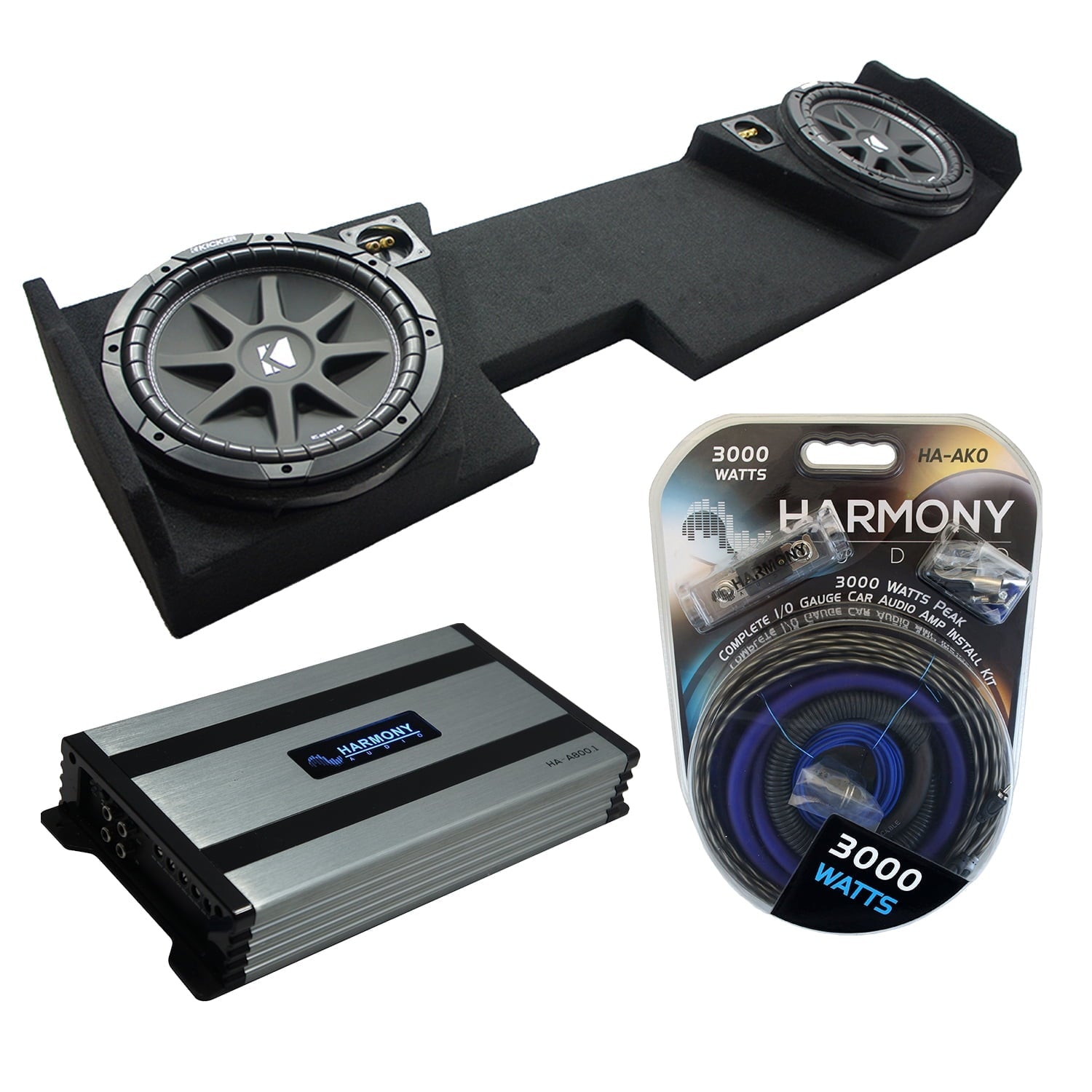 14-UP GMC Sierra Double Cab Kicker Comp C12 Dual 12 Sub Box HA-A800.1 Amp
