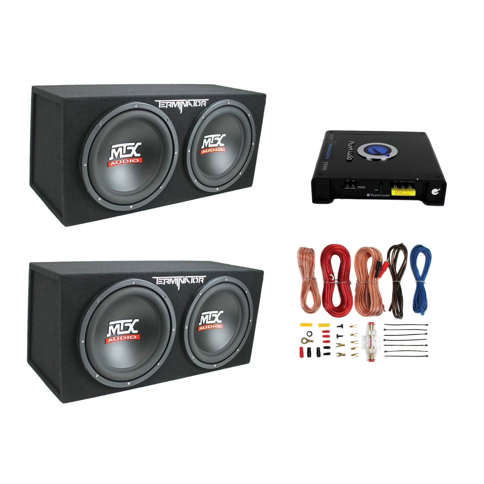 1500W Mono Amplifier, 12 1200W Sub Box (2 Pack) & Soundstorm 8-Gauge Wire Kit