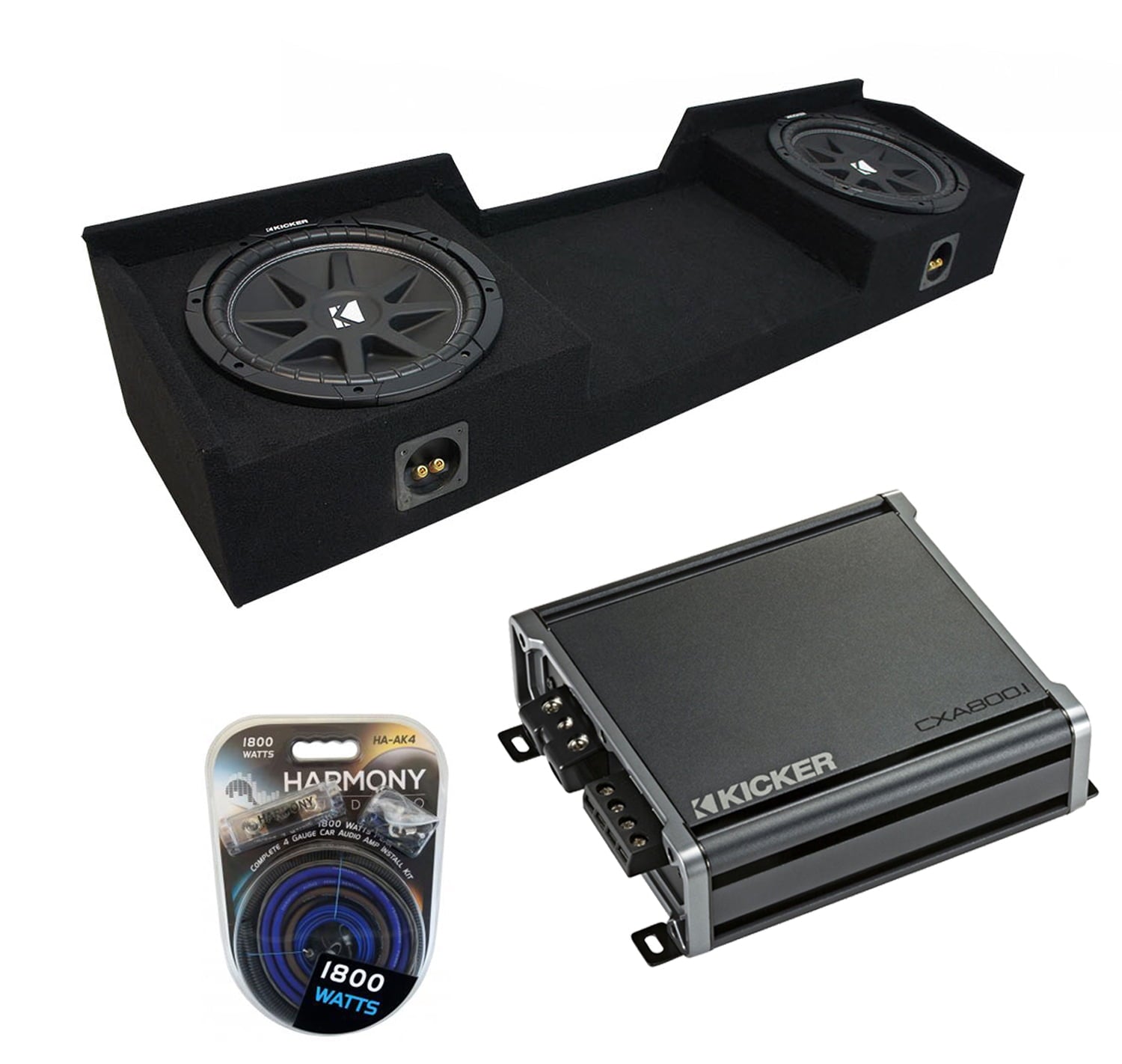 1999-2006 GMC Sierra Ext Cab Truck Kicker Comp C12 Dual 12 Sub Box & CXA8001 Amp