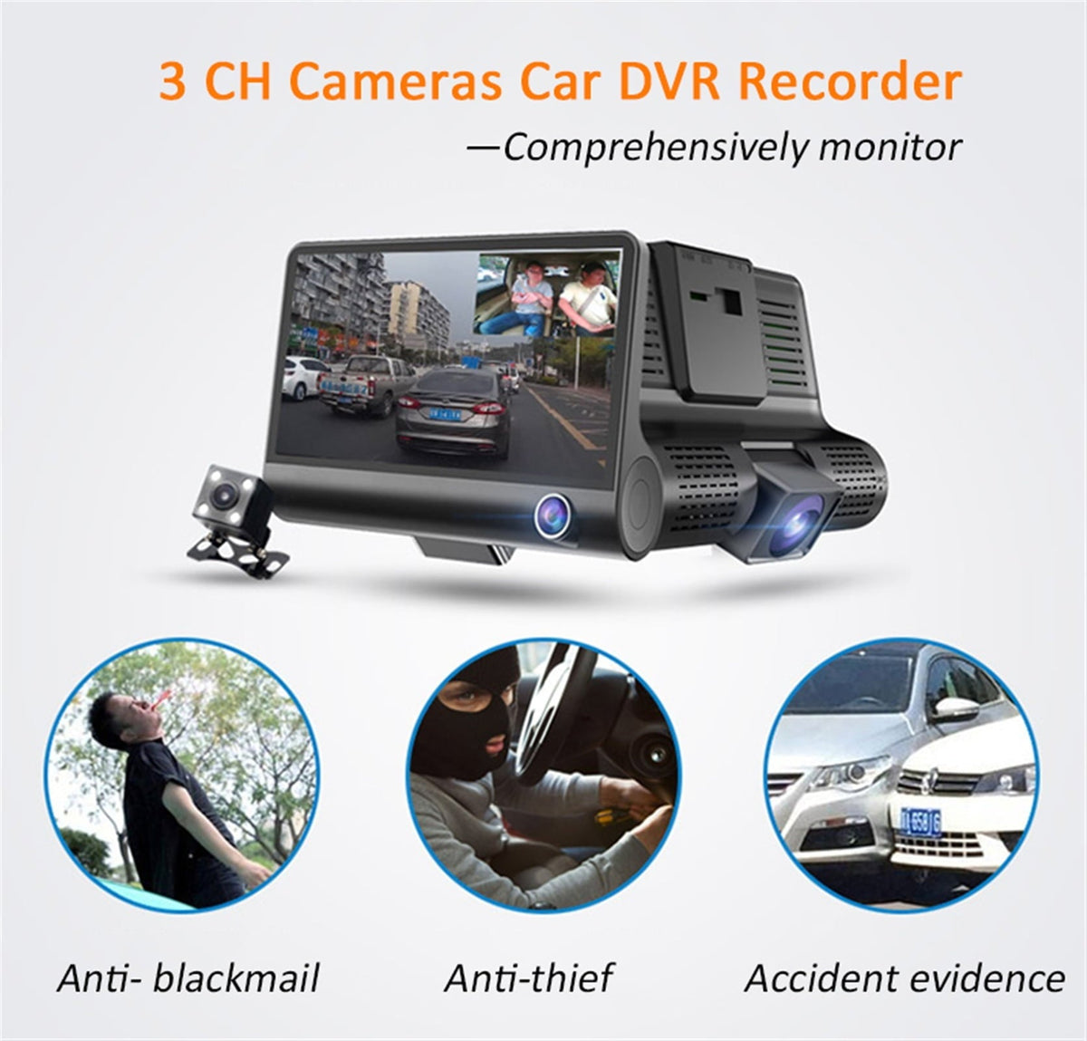 2 In1 English Version 4.0 Inch Car DVR Radar Detector Car-detector Dvr FHD 1080P Anti Radar Detector Dash Cam 3 Lens ,All Round Detector