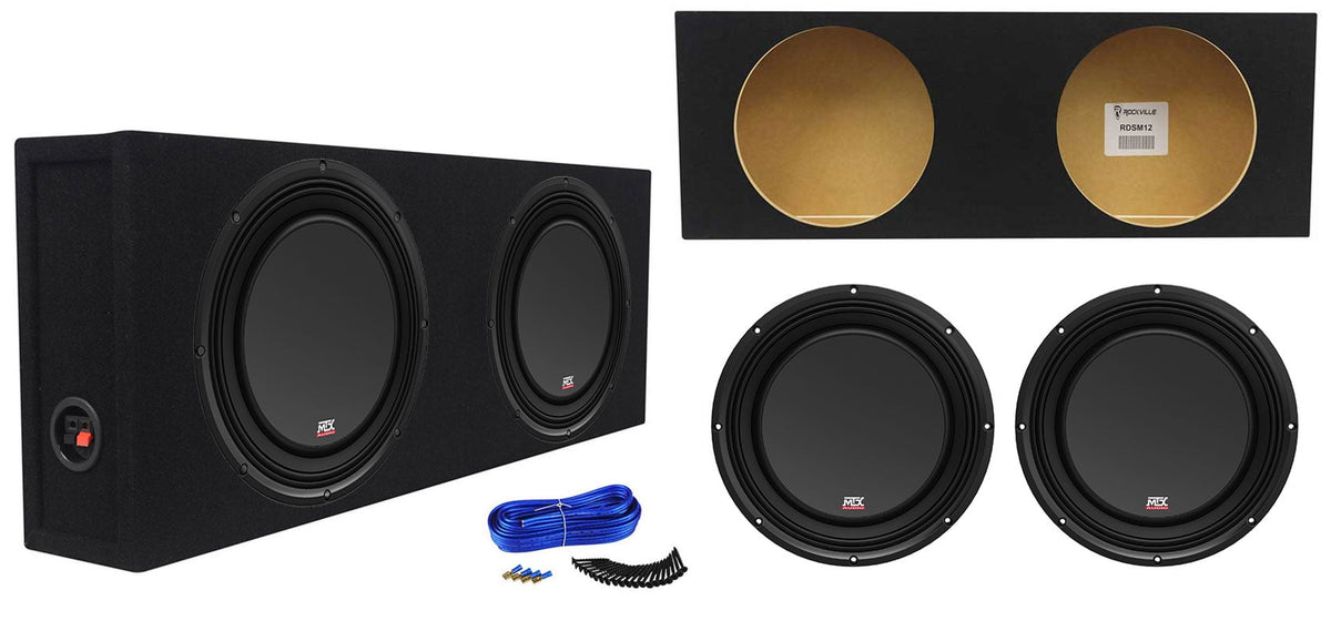 (2) MTX 3510-04S 101200w Shallow Car Subwoofers+Sealed Slim Sub Box Enclosure