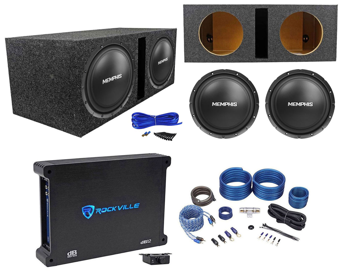 (2) Memphis Audio SRX1040 10400w SRX Subwoofers+Vented Box+Amplifier+Amp Kit