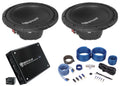 (2) Memphis Audio SRX1244 12500w SRX Car DVC Subwoofers+Mono Amplifier+Amp Kit