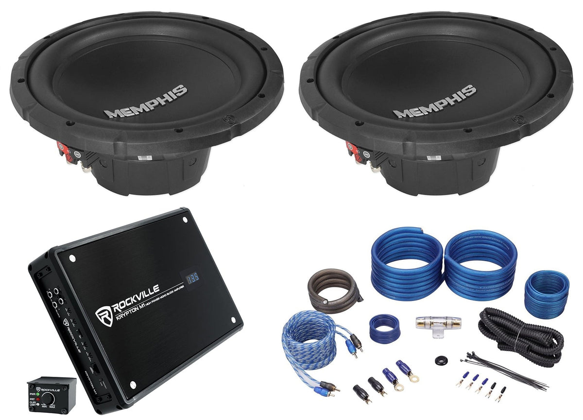 (2) Memphis Audio SRX1244 12500w SRX Car DVC Subwoofers+Mono Amplifier+Amp Kit