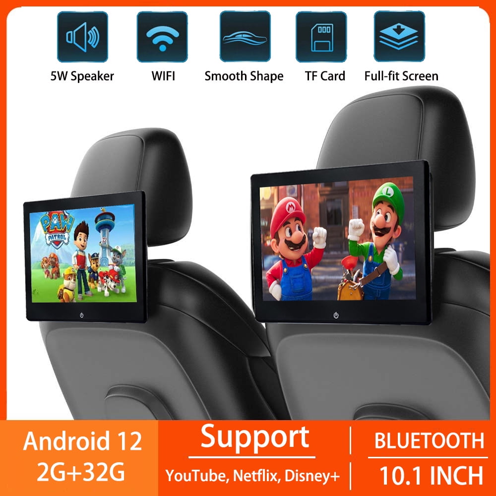 (2 PCS) 10.1Car Headrest Monitor Screens Android 12 2G+32G Tablet Auto Rear Seat Video TV Player FM Bluetooth USB GPS New 2024 Model