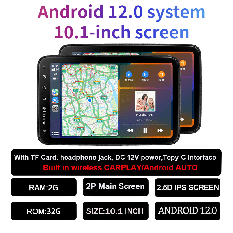 (2 PCS) 10.1''Headrest Monitor Screen IPS Android 12 2G+32G Touch Screen For Car Rear Seat Player Carplay/Auto/Youtube Online Video Music 4G