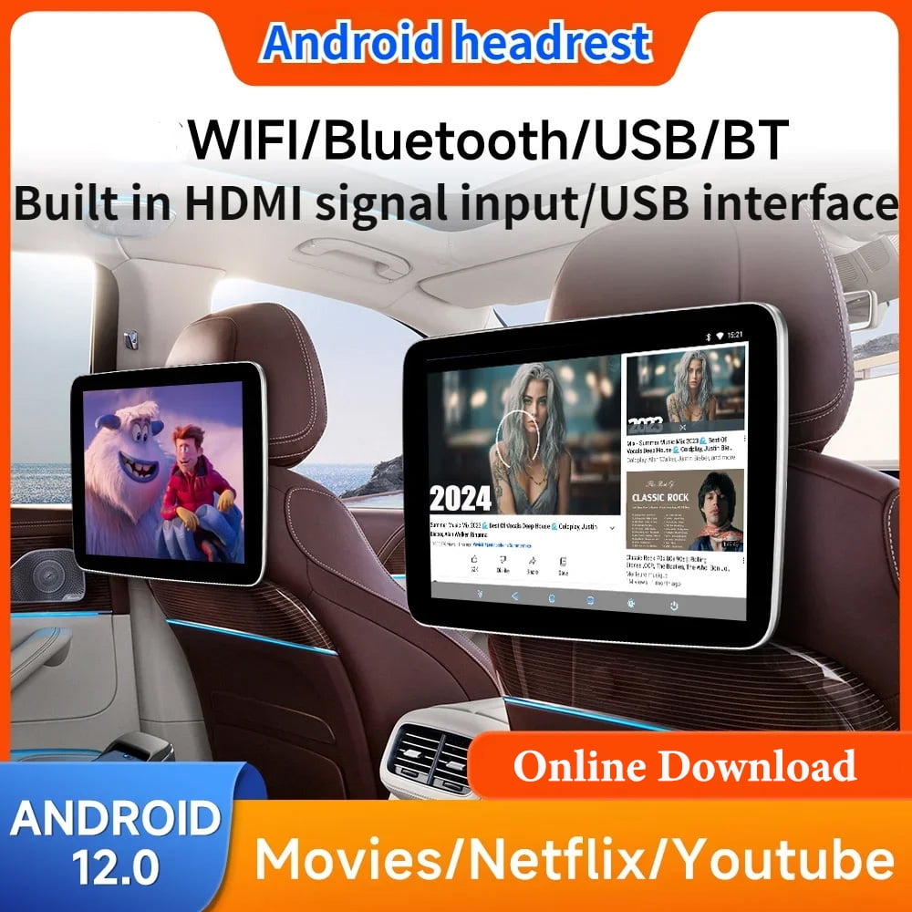 £¨2 PCS) 11.6 Inch IPS HD Scree Android 12 2G+32G Car Headrest Monitor USB HDMI TV Screen With Wifi Mirroring Car Rear Seat Screen Video