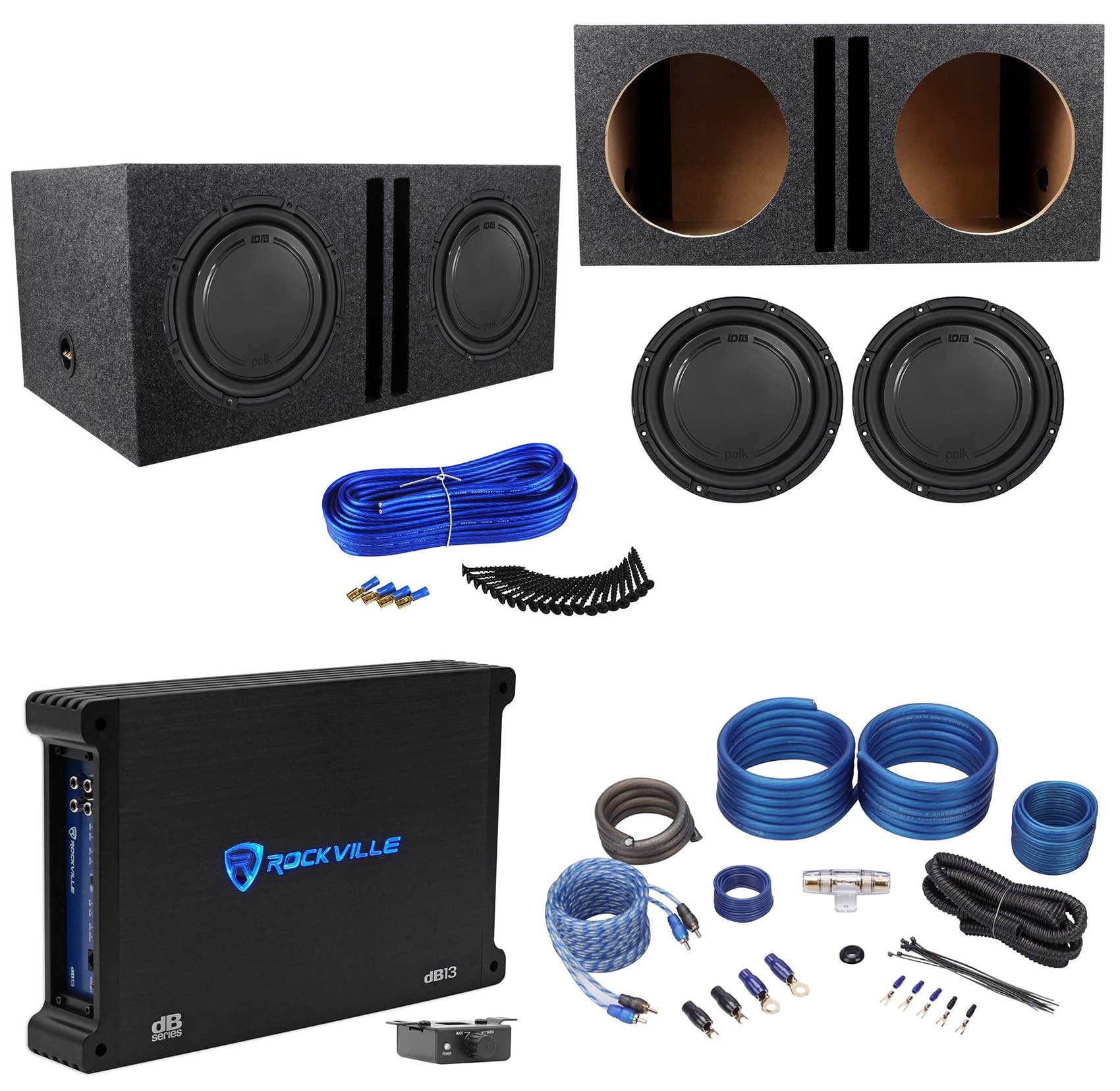 (2) Polk Audio DB1242SVC 12¡± 2220w Subwoofers+Vented Box+Mono Amplifier+Amp Kit