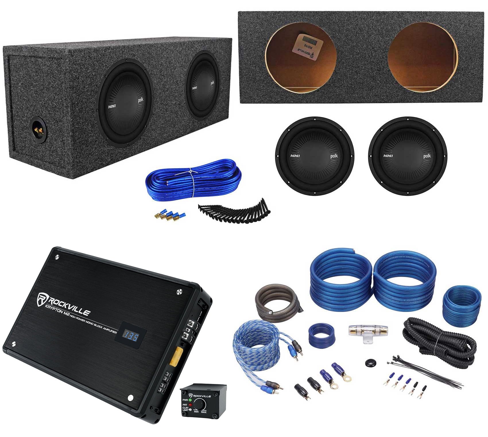 2) Polk Audio MM1042DVC 10¡± 2400w Subwoofers+Sealed Sub Box+Mono Amplifier+Wires