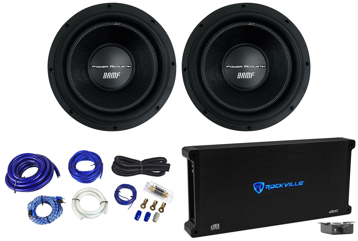 (2) Power Acoustik BAMF-122 123500w DVC Car Subwoofers+Mono Amplifier+Amp Kit