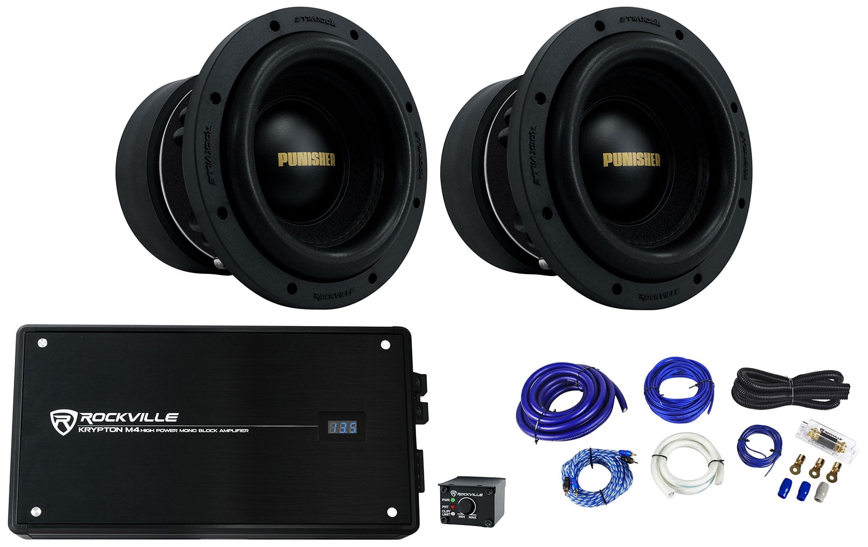 Rockville 750 Watt Car Subwoofers with Amplifier, Black, 8, 2 Count