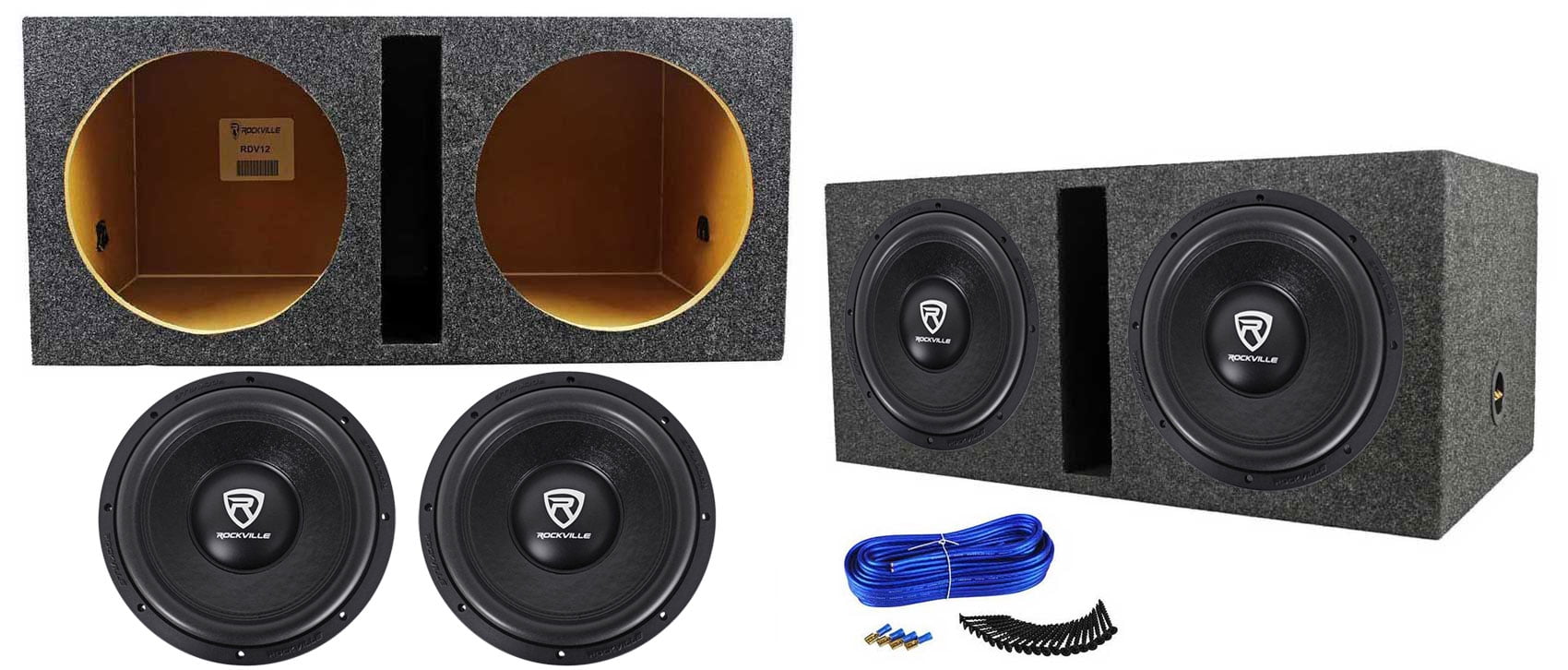 (2) Rockville W12K6D2 V2 124800w Car Audio Subwoofers+Vented Sub Box Enclosure