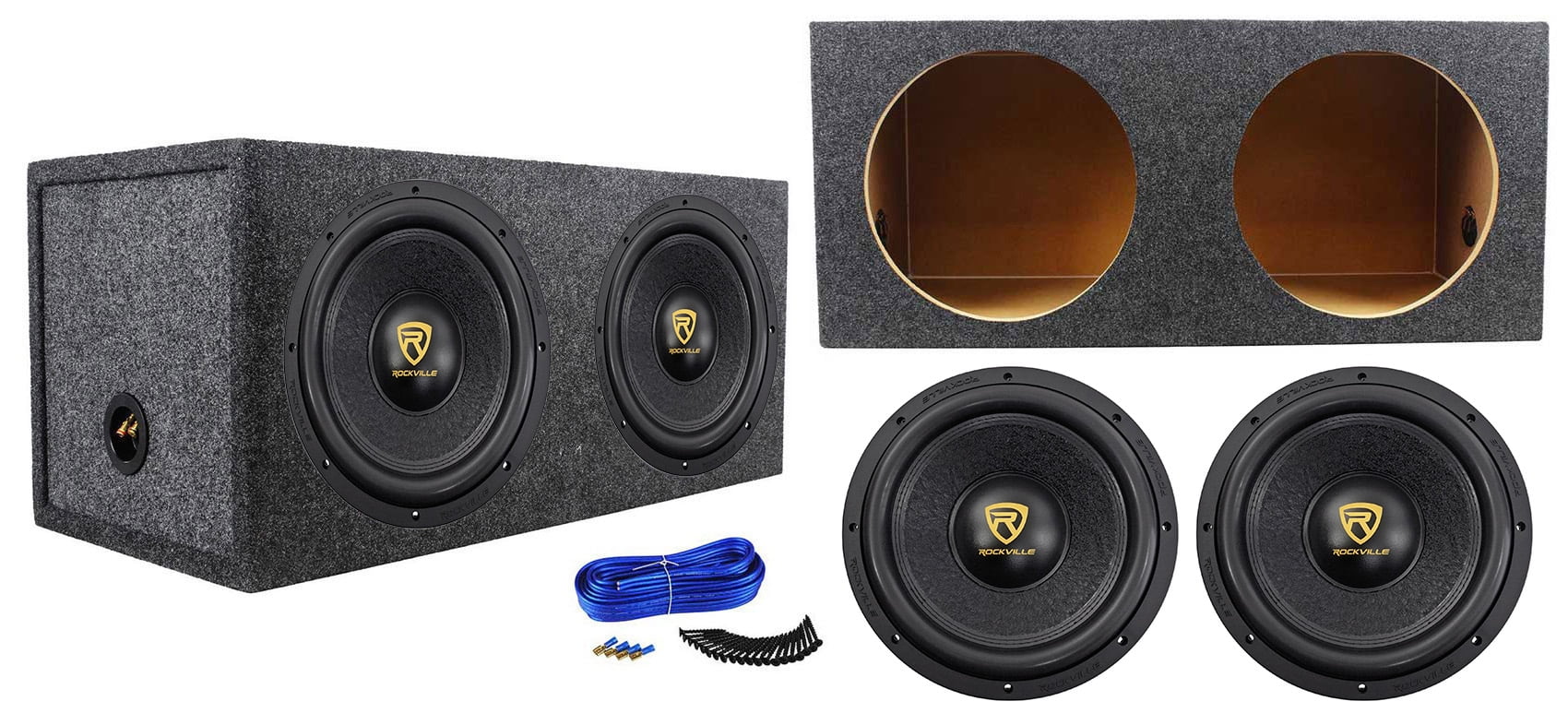 (2) Rockville W12K9D2 V3 128000 Watt Car Subwoofers + Sealed Sub Box Enclosure