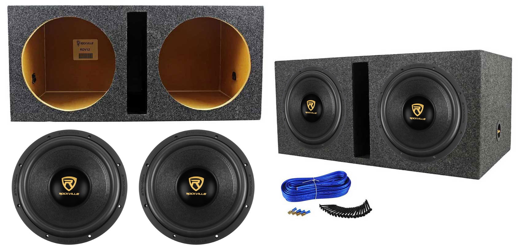 (2) Rockville W12K9D4 128000 Watt Car Subwoofers + Vented Sub Box Enclosure
