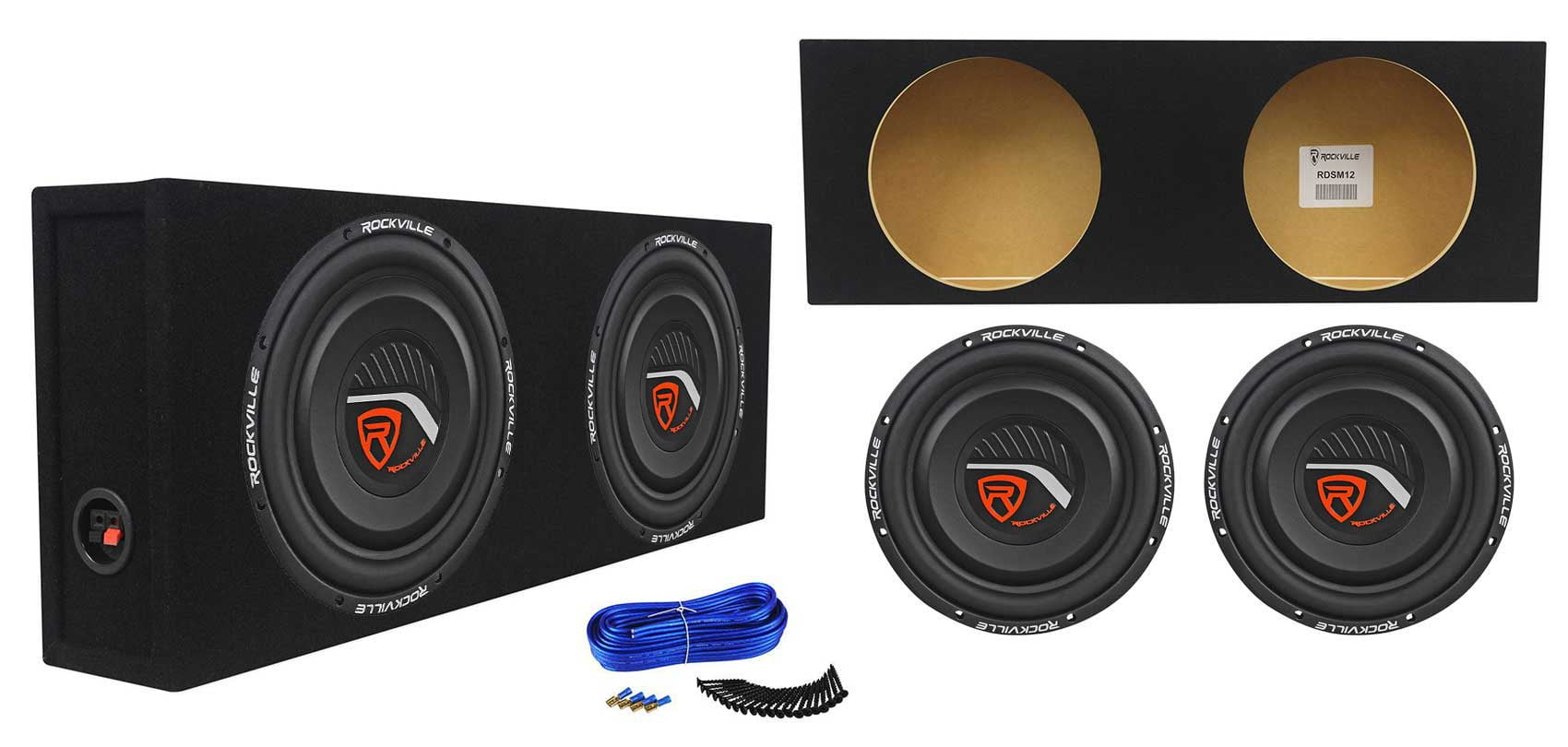 2) Rockville W12T4S4 12Shallow Mount 1400w Subwoofers+Sealed Sub Box Enclosure