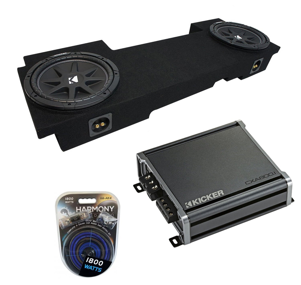 2001-2006 GMC Sierra HD Crew Truck Kicker Comp C12 Dual 12 Sub Box & CXA8001 Amp
