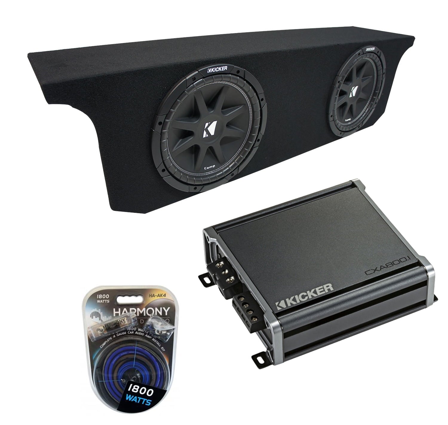 2007-2015 Jeep Wrangler JK Unlimited Kicker Comp C10 Dual 10 Sub Box CXA8001 Amp