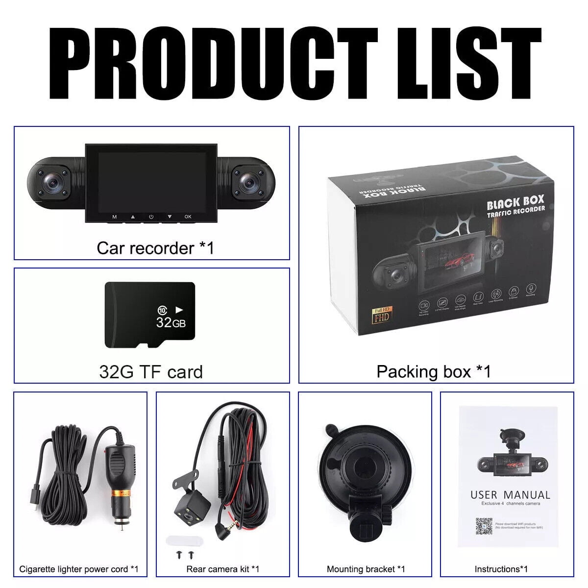 4 Channel Dash Cam Car Parking Camera 2MP 1080P G-Sensor Video Driving Recorder