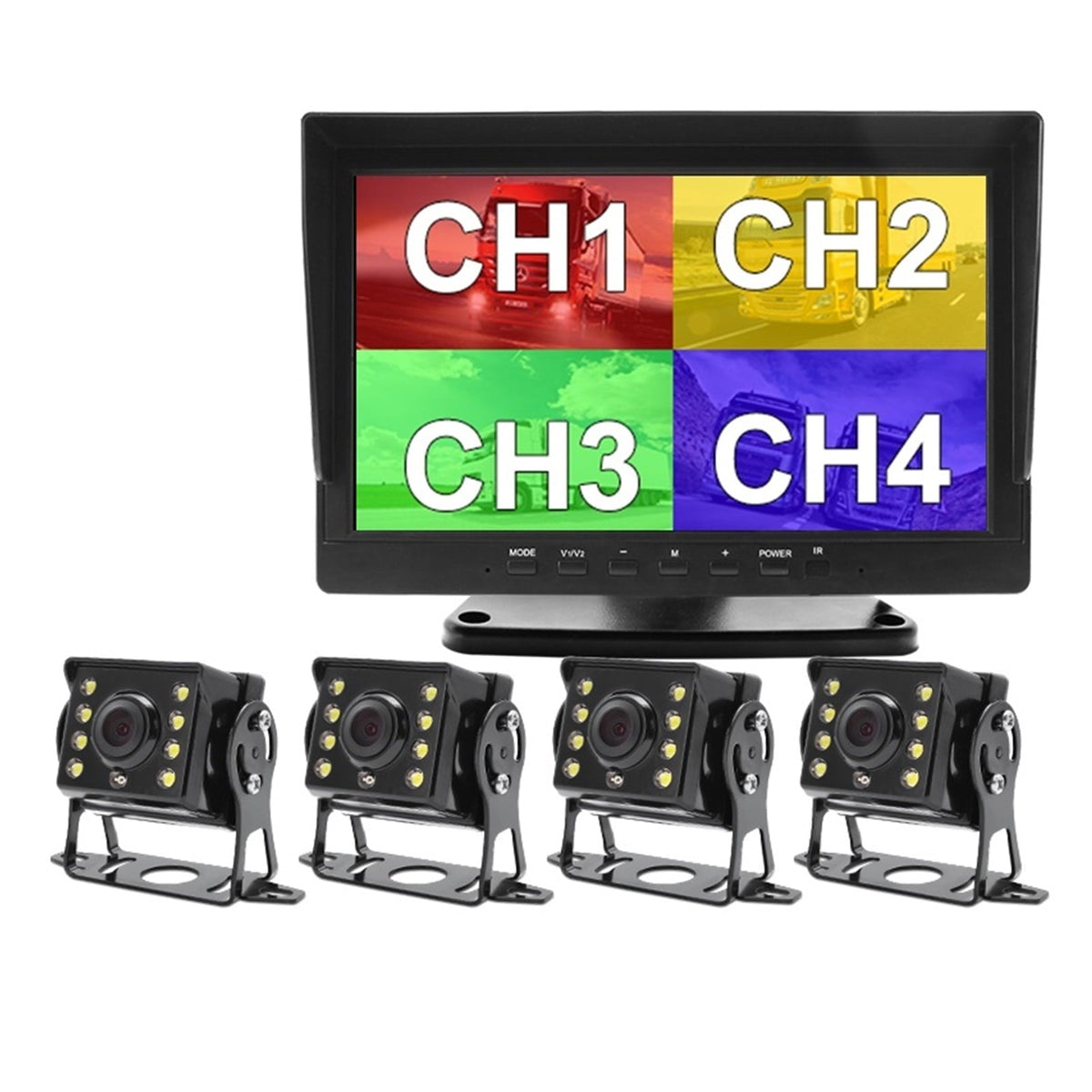 4CH AHD 1280x720P 10.1 Inch IPS Truck Bus Vehicle DVR Recorder Monitor With 4 Channels Front Rear Left Right AHD Parking Camera