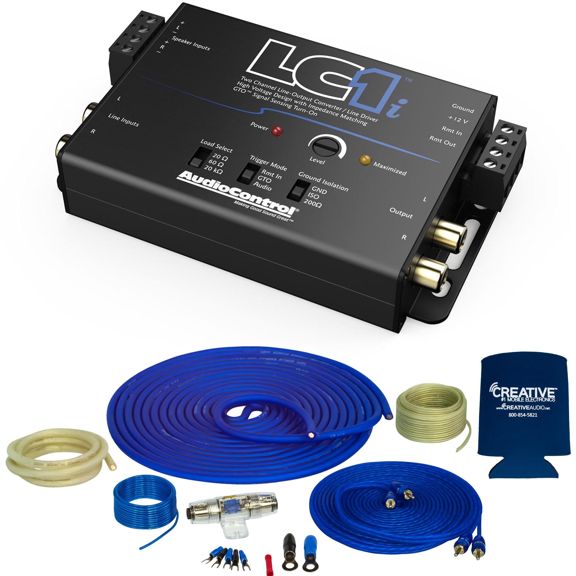 Stinger SS1200XS 4GA Copper 1200W Amplifier Wiring Kit, AudioControl LC1i 2-Channel Line Output Converter/Line Driver