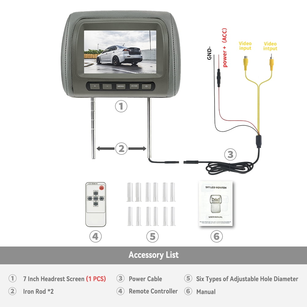 7 inch Car Headrest Monitor Automotive Headrest Screen Pillow Monitor Universal  AV Input LCD Panel Remote Control