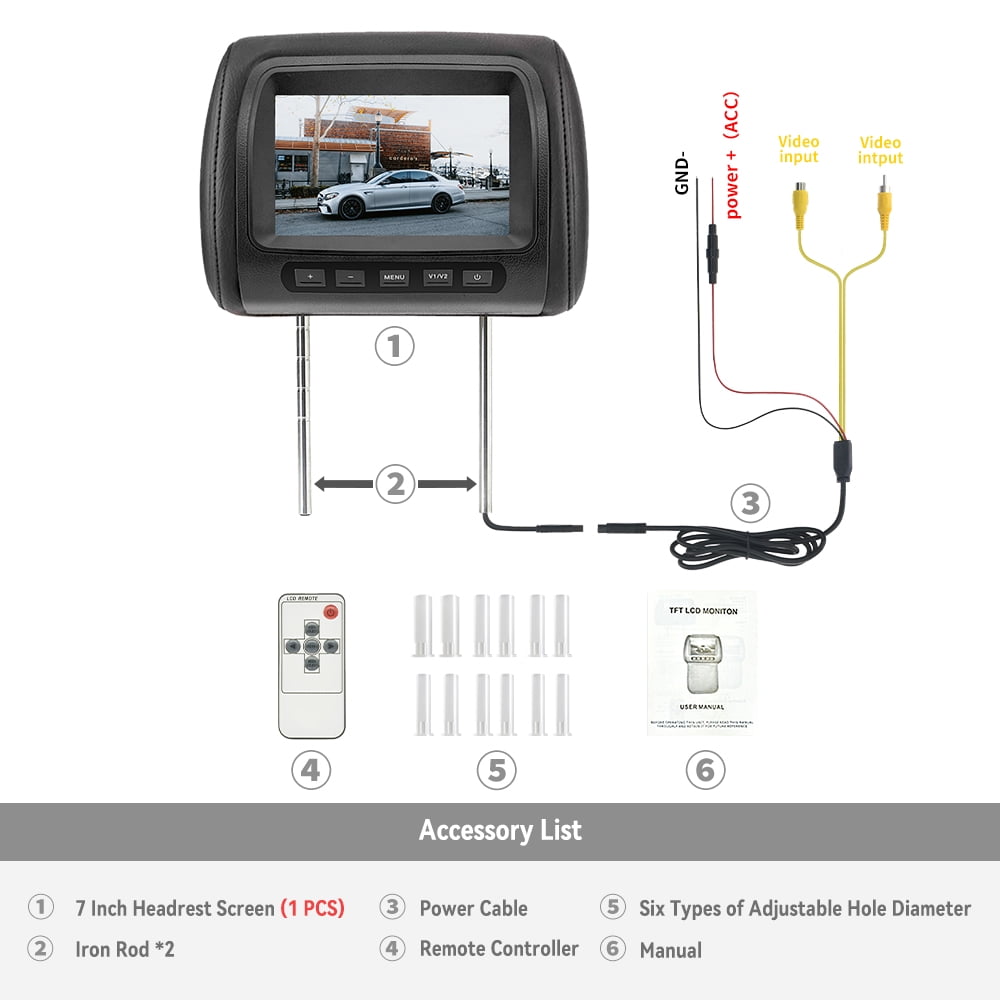 7 inch Car Headrest Monitor Automotive Headrest Screen Pillow Monitor Universal  AV Input LCD Monitor Remote Control