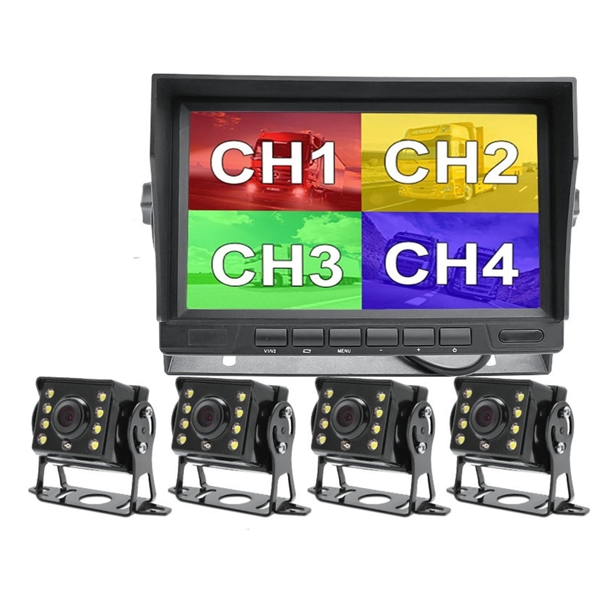 AHD1920x1080P 7 Inch IPS Truck Bus 4CH Vehicle DVR Recorder Parking Monitor With 4 Channels Front Rear Left Right AHD Car Camera