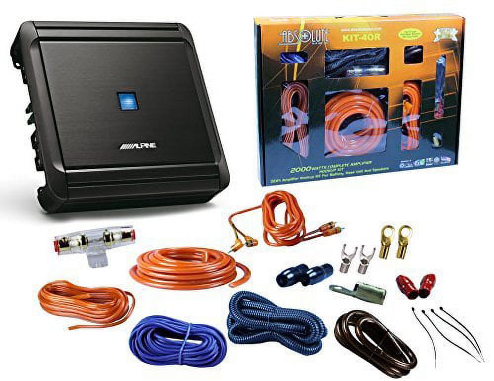 Alpine MRV-M500 1-Channel 500W RMS 1000W Max V Power Series Car Amplifier + Absolute KIT4 4 Gauge Complete Amplifier Kit