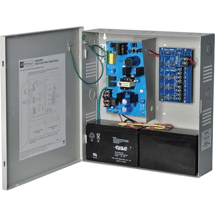 4 Fused Outputs Supervised Power Supply/Charger. 12/24VDC @ 4A. Grey Encl.