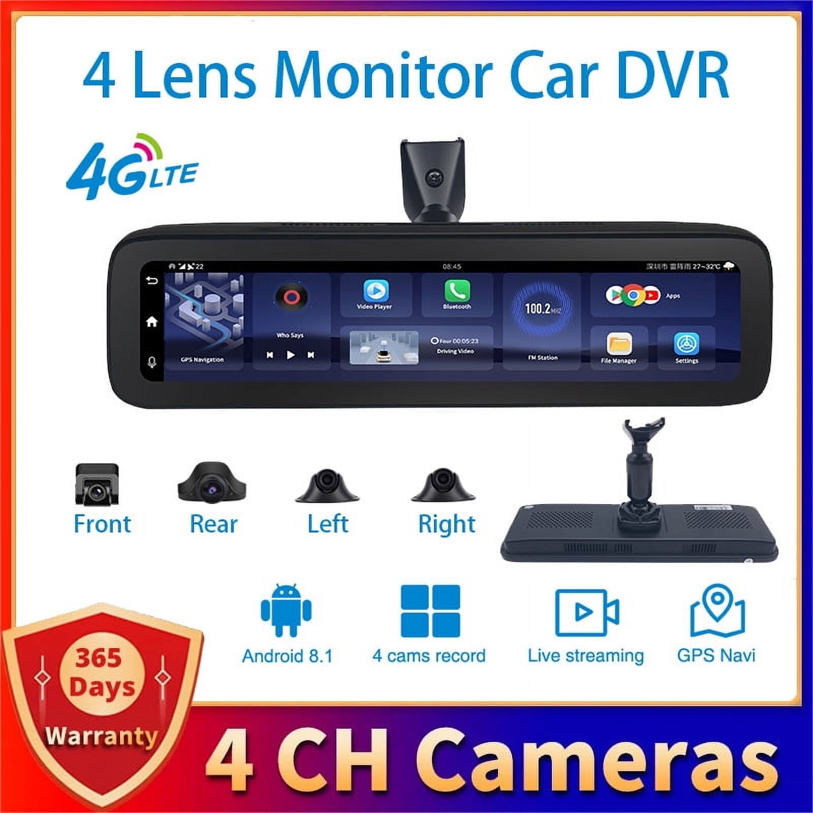 Android 4 Lens 360¡« 11.25Mirror Cameras 2GB+32GB Dash Cam 4G HD 1080P Auto Camera GPS WIFI ADAS Car DVR With Rear View