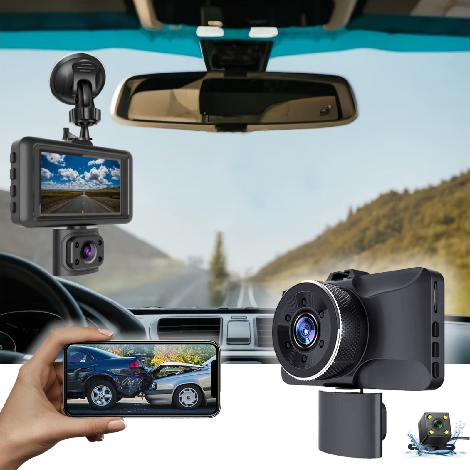 Arghm Dash Cam Clearance,1080P,Front,Inside,IR Night Vision,WiFi Control,3.35x1.89in,APP,Induction,Car Recorder