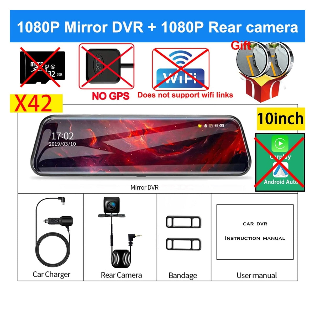Automotive supplies Car DVR 124K Carplay Android-Auto Dash Cam Dual Len Video Drive Recorder Stream Mirror Dashcam Camera 5G Wifi GPS Bluetooth FM Car recorder
