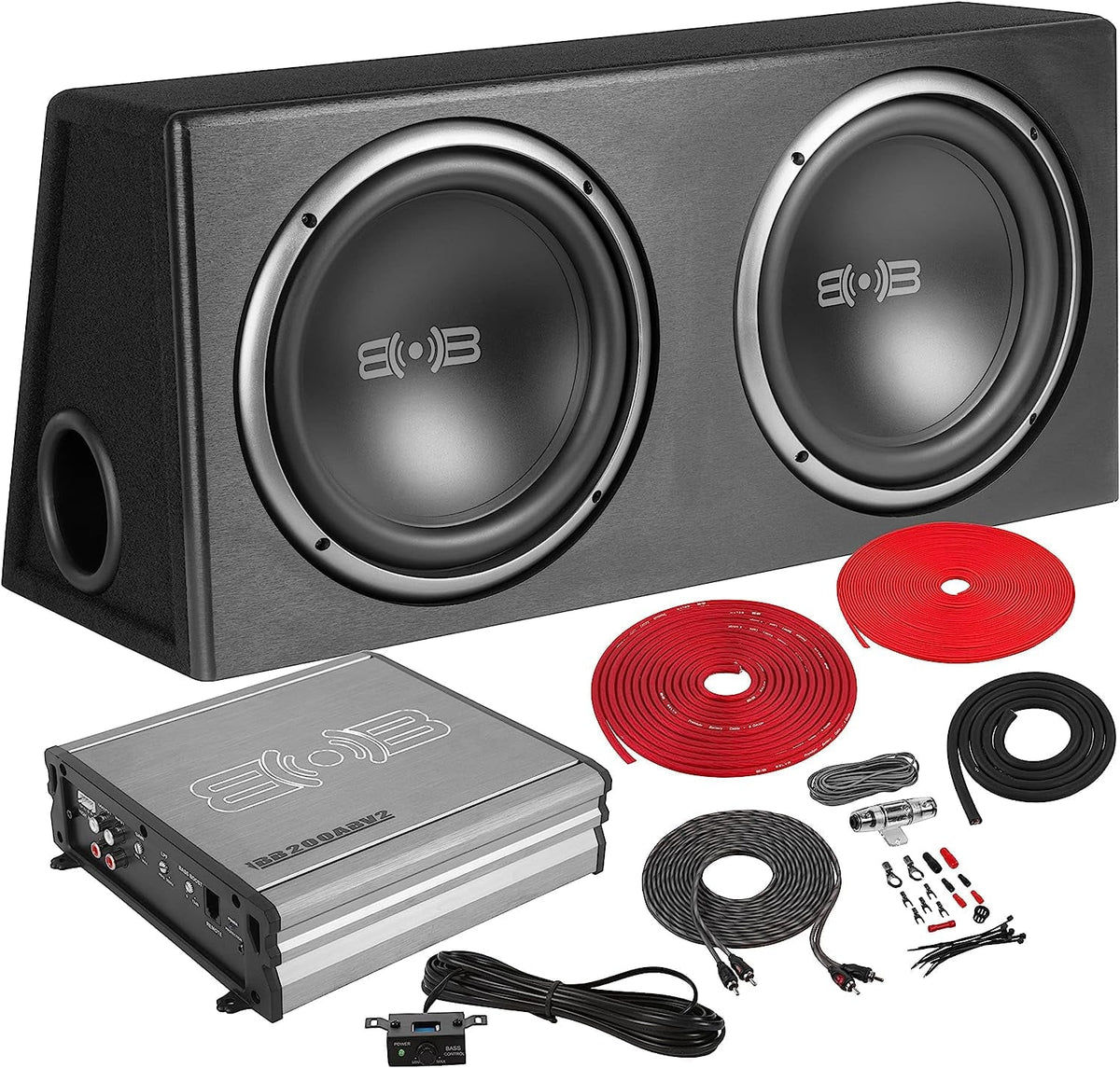 Belva BPKG212v2 1200W Dual 12Car Subwoofer with Ported Enclosure Monoblock Amplifier Wiring Kit