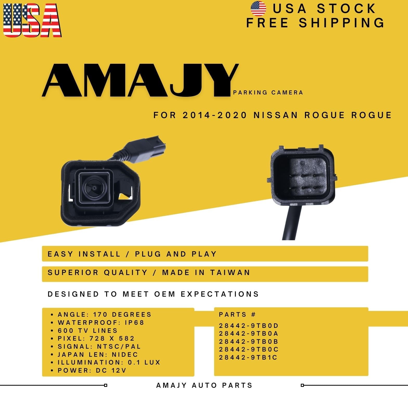 Backup Camera Replaces for 14-20 Nissan Rogue ROGUE 28442-9TB0D 28442-9TB0A 28442-9TB0B 28442-9TB0C 28442-9TB1C