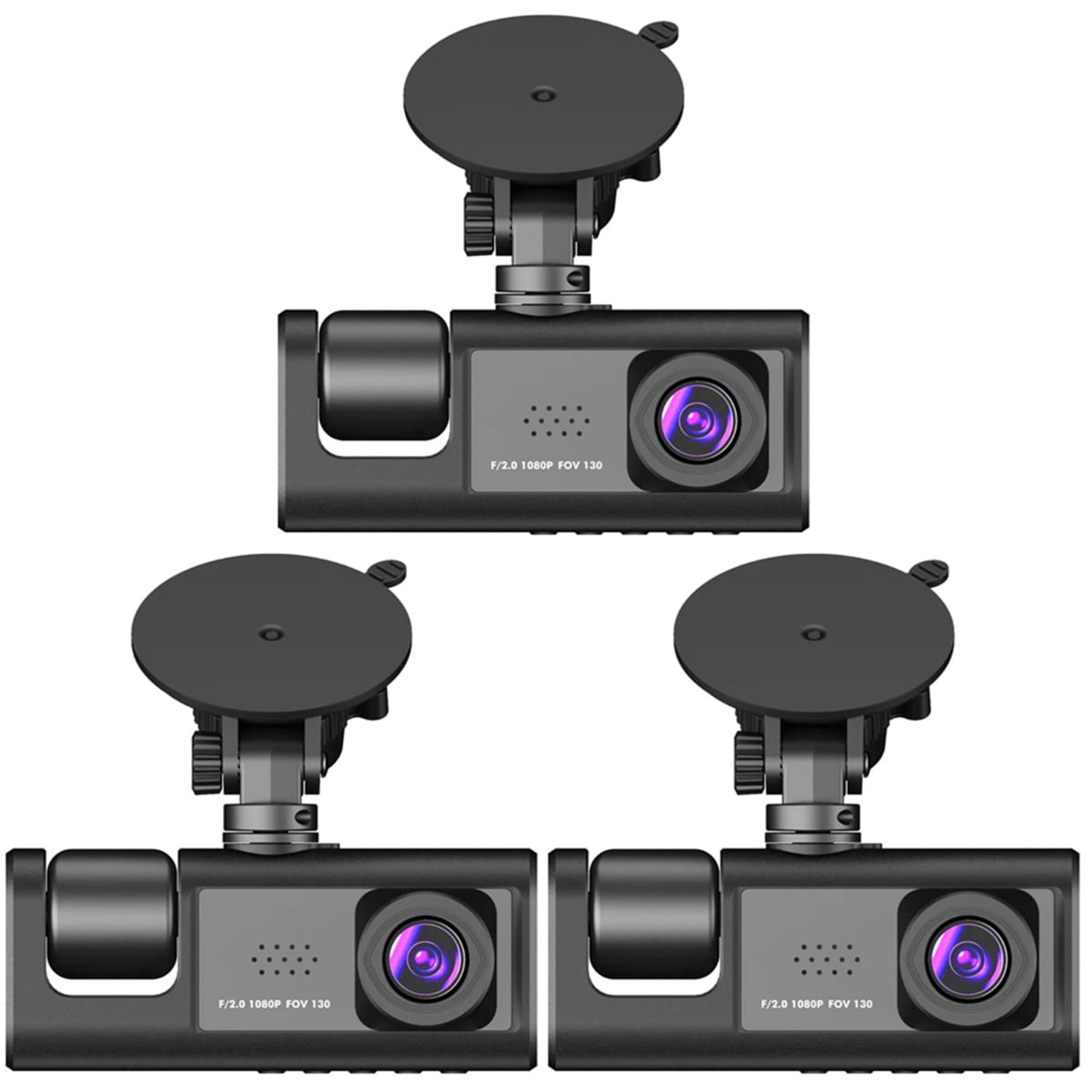 Baluue 3pcs Dash Cam 2 inch Digital Screen Car Camera 3-way 1080P 5MP Car Driving Camera