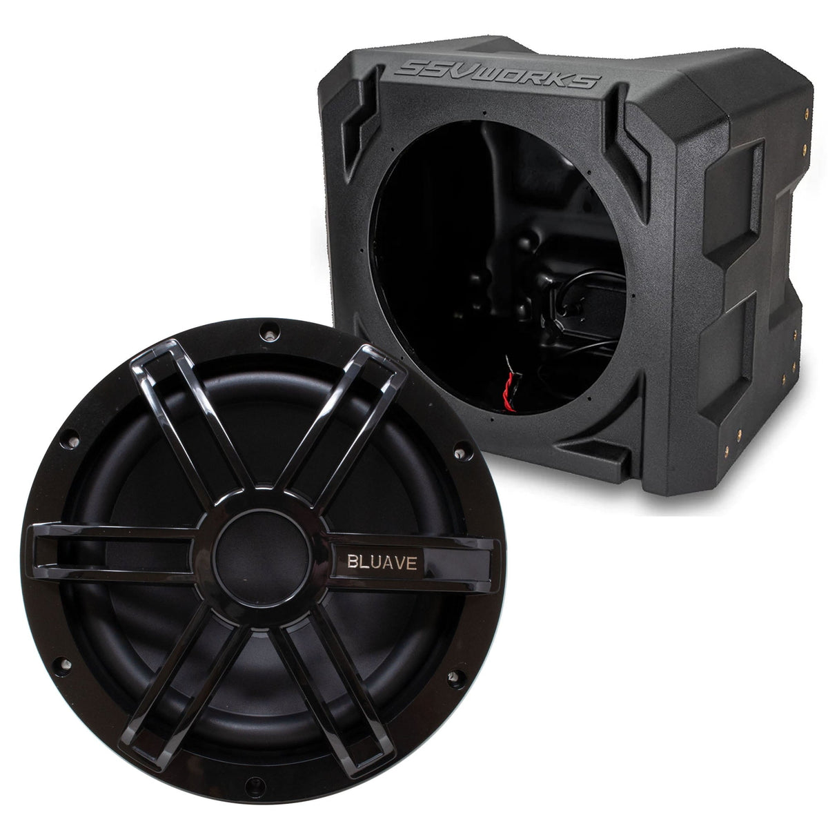 Bluave X10S2B 10X Series High Power 250w Marine Subwoofer 2-Ohm Black Grill with 10Universal Marine Sub Box Enclosure for Cars, Trucks, Powersports, UTVs, Golf Carts, Boats