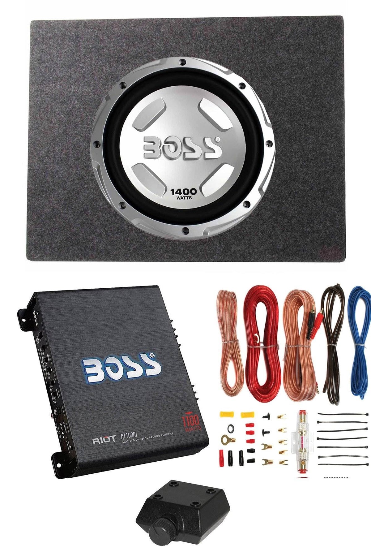 Boss Audio Chaos 121400W Subwoofer, Shallow Enclosure, Amplifier & Wire Kit
