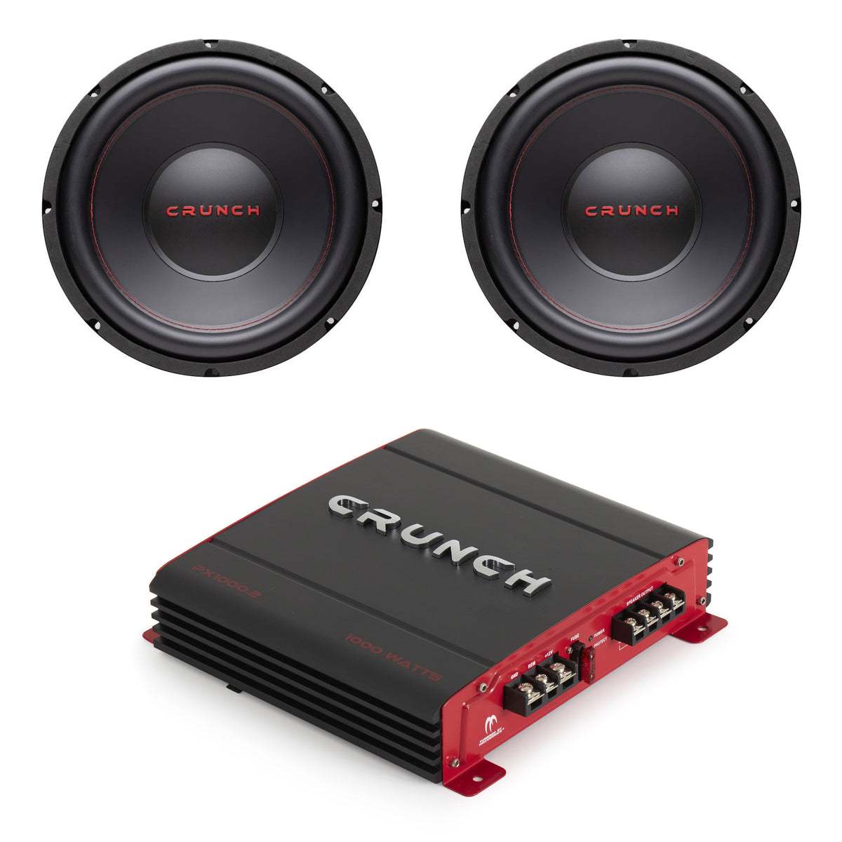 Crunch 124 Ohm Car Subwoofer Speaker (2 Pack) w/ Audio Stereo Amplifier