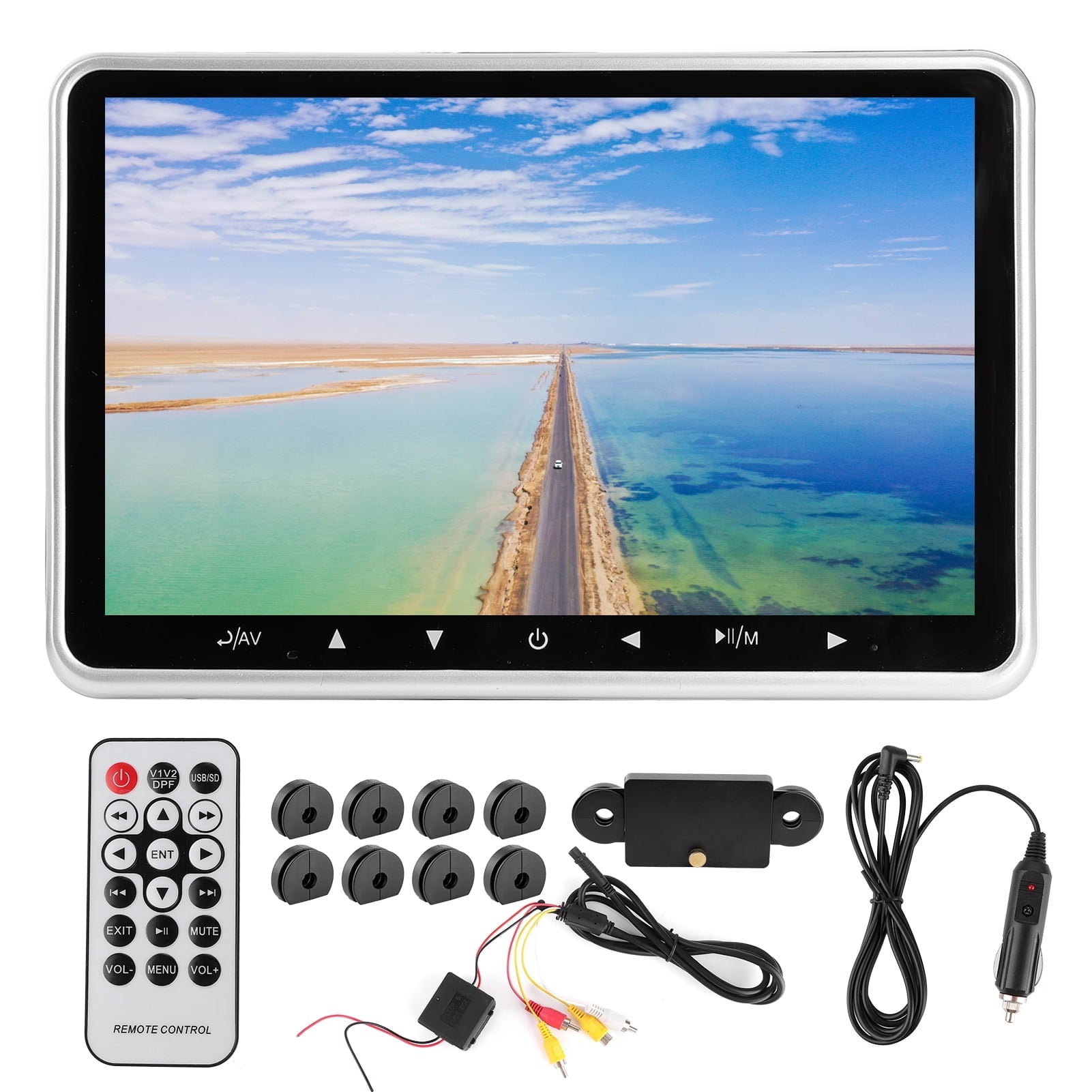 DEWIN Car Headrest Monitor,10.1in Car Headrest Monitor Untra Thin TV Pillow Screen Back Row MP5 Mount Screen